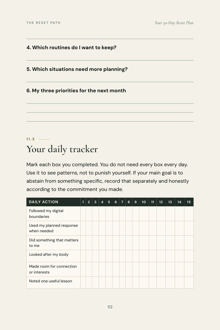 The daily tracker page from the ebook