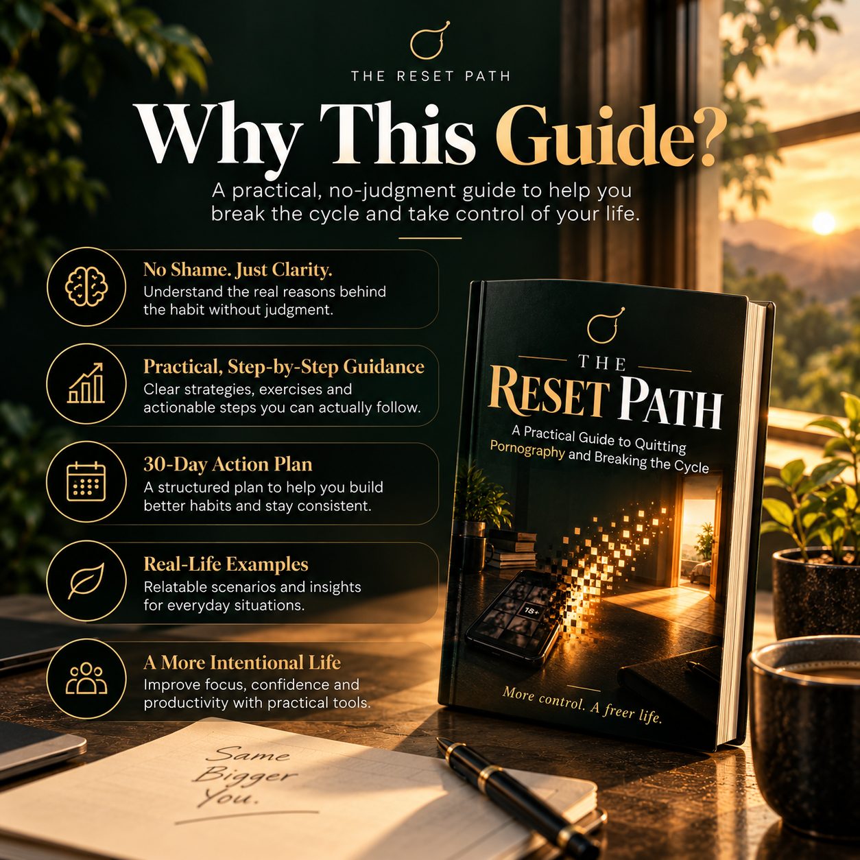 The Reset Path ebook beside a list of what the guide offers